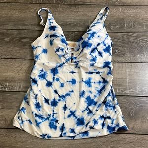 Cacique Swim White and Blue Tankini Top Women's Size 36DD